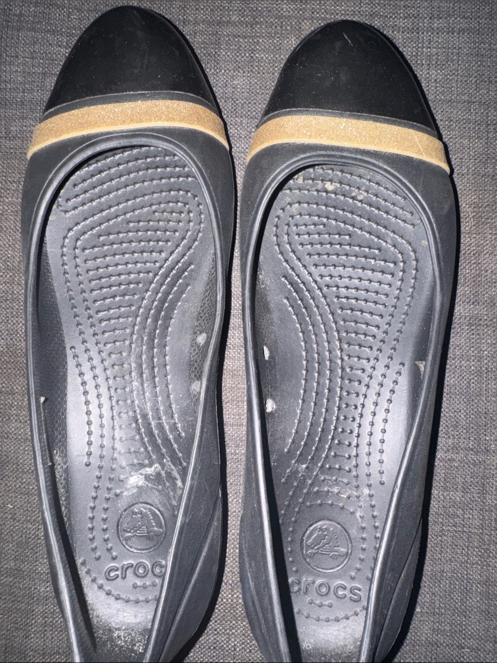 CROCS Black Ballet Flats with Gold Band